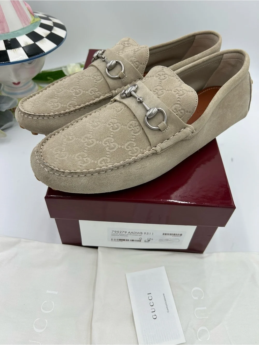 Men's Gucci suede GG embossed loafers size 12.5 fits 13 US made in Italy